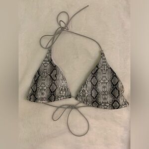 SNAKESKIN PRINT HALTER TRIANGLE BIKINI TOP